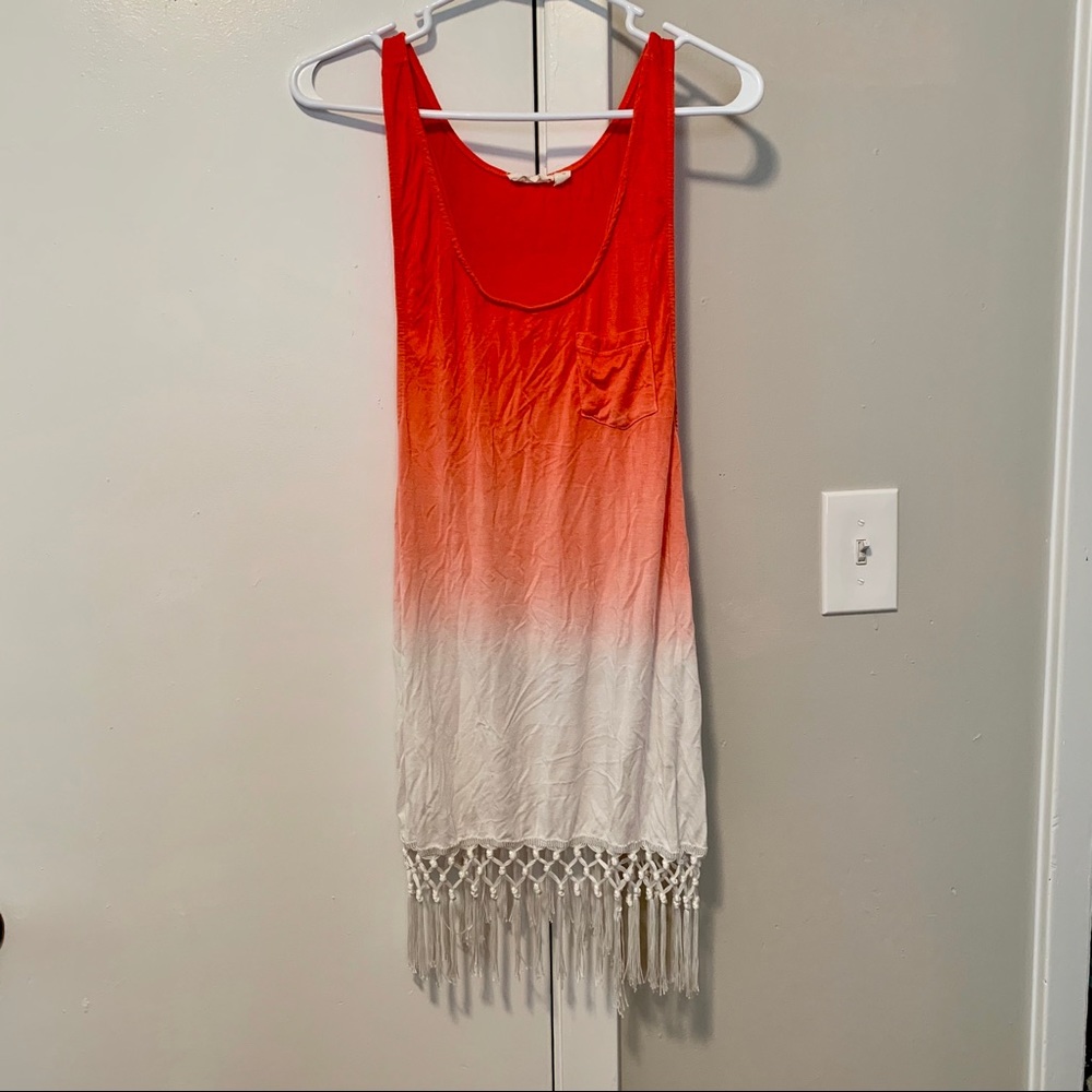 Watermelon Pink Ombré Tasseled Swimsuit Coverup